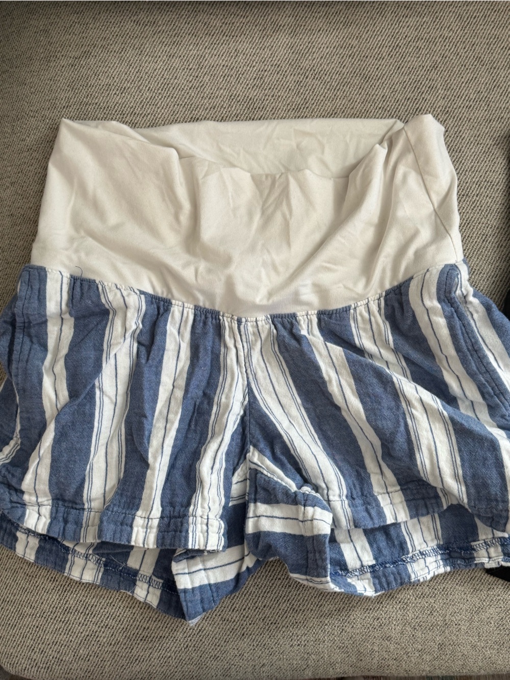 Old Navy Blue and White Striped High-Waist Maternity Shorts